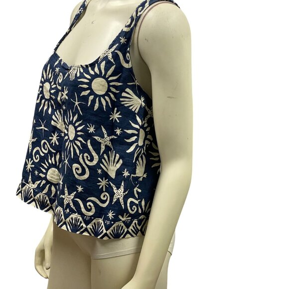 C&C California Womens Blue & White Sun & Stars Print Linen‎ Tank Top MD NWT - Picture 3 of 5